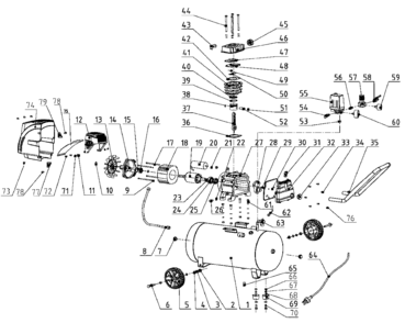 Default Diagram and Parts List for CT250-AR Type 1 Black and Decker Compressor